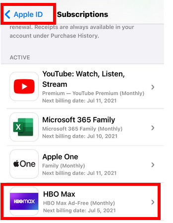 cancel hbomax subscription on iphone