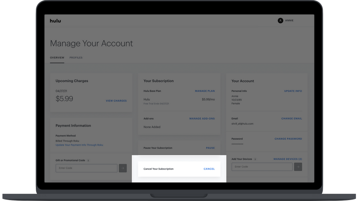 cancel hulu on the web