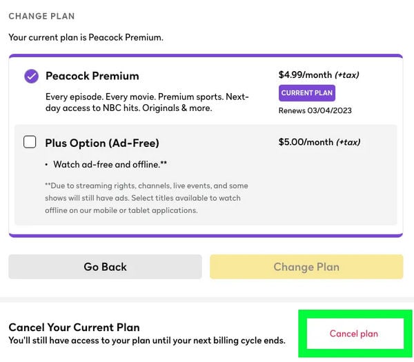 cancel peacock online