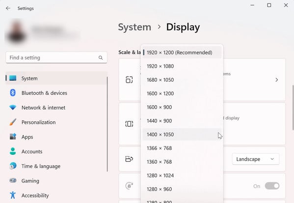change display resolution