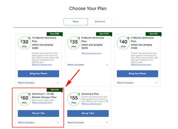 cricket wireless plan