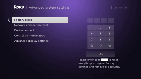 factory reset roku