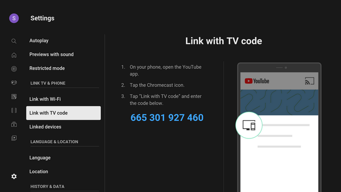 link youtube with tv code
