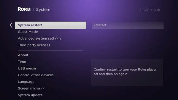 restart roku