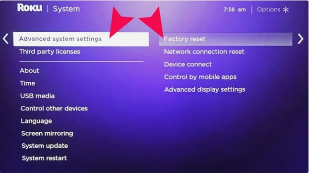 roku factory reset