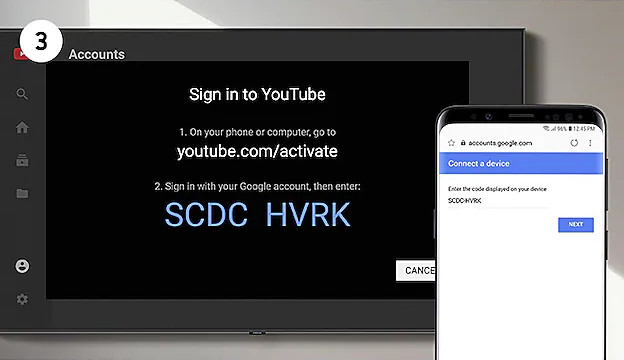 sign in youtube with code