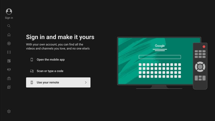 sign in youtube with remote
